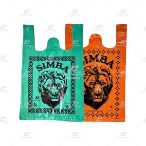 HDPE T-shirt bags plastic shopping Bags to Congo market with SIMBA printing