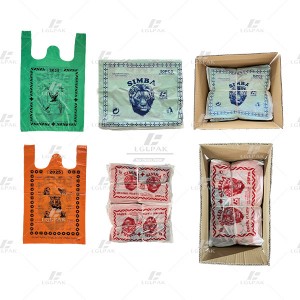 HDPE T-shirt bags plastic shopping Bags to Congo market with SIMBA printing