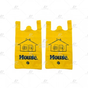 HDPE Yellow T-shirt Bags with House Printing